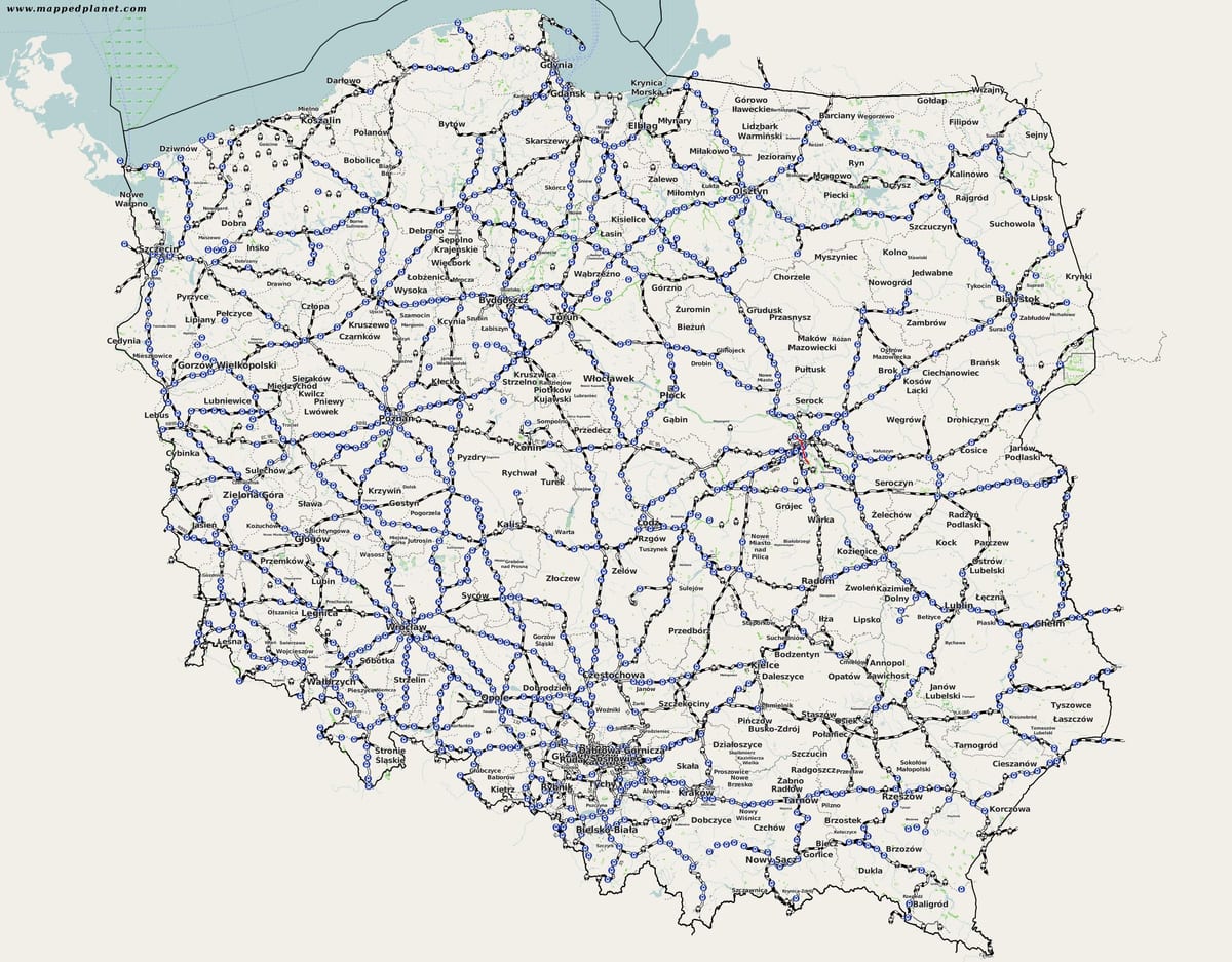 železniční mapa Polska