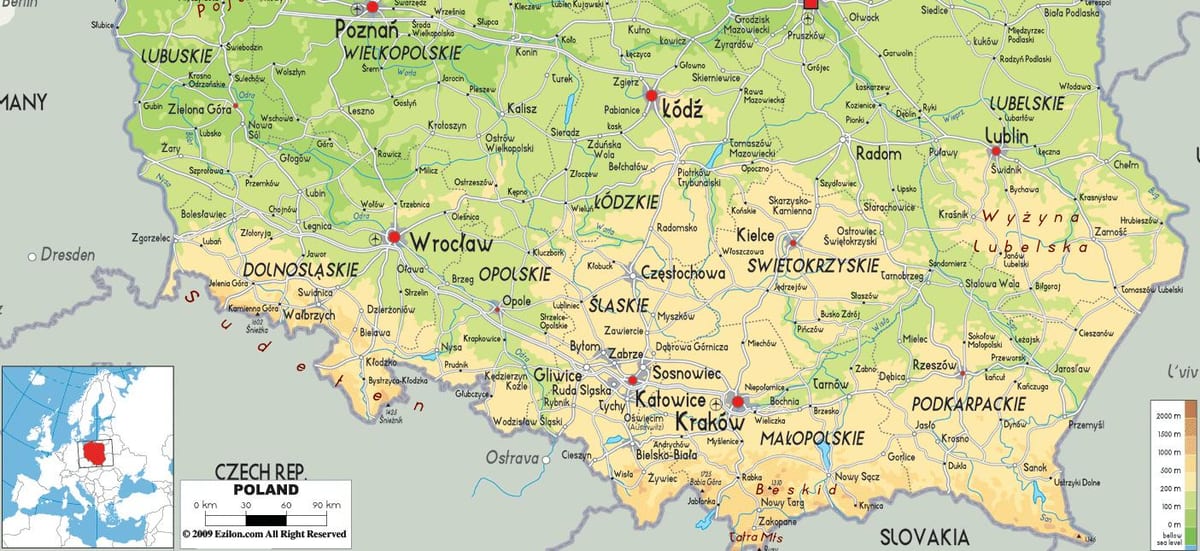 mapa jižní Polsko