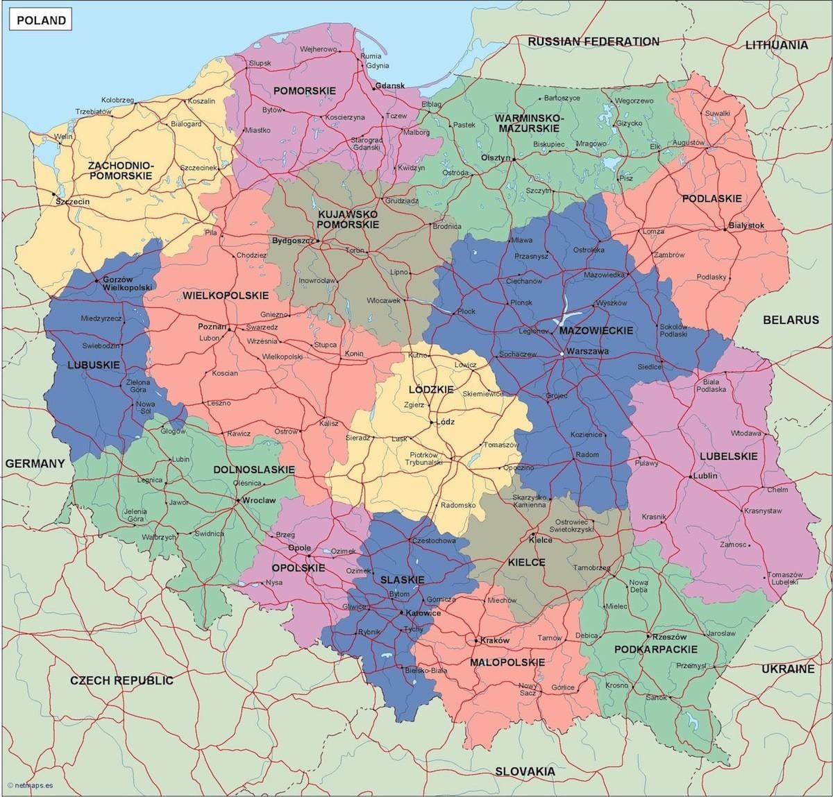 mapa Polska politické