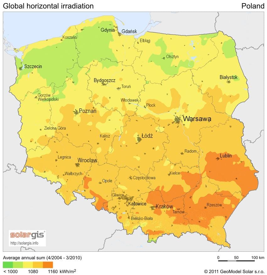 mapa Polska klimatu