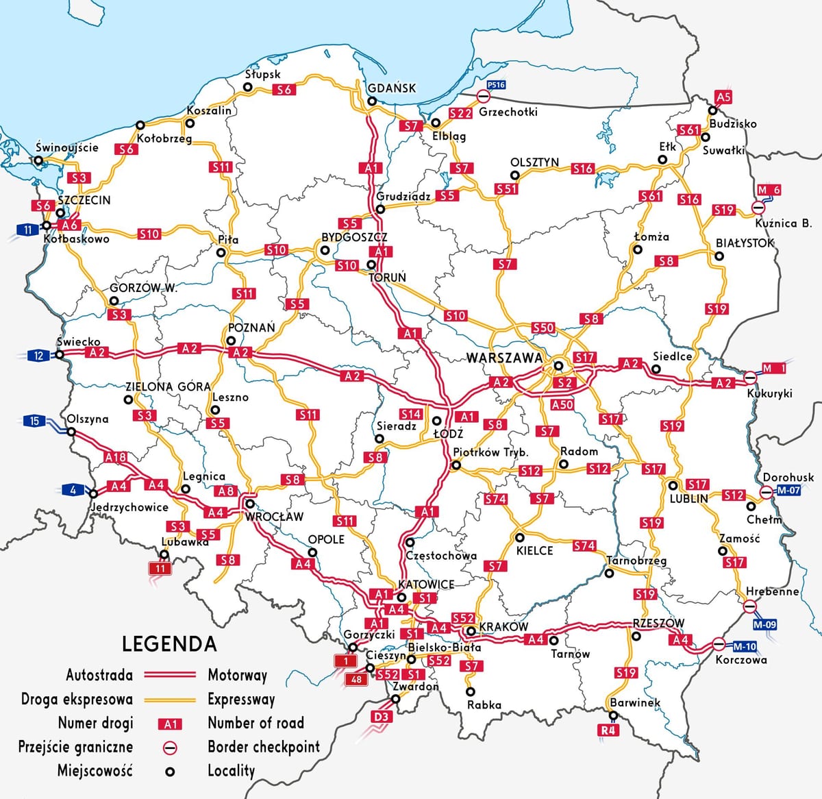 mapa Polska dálnici