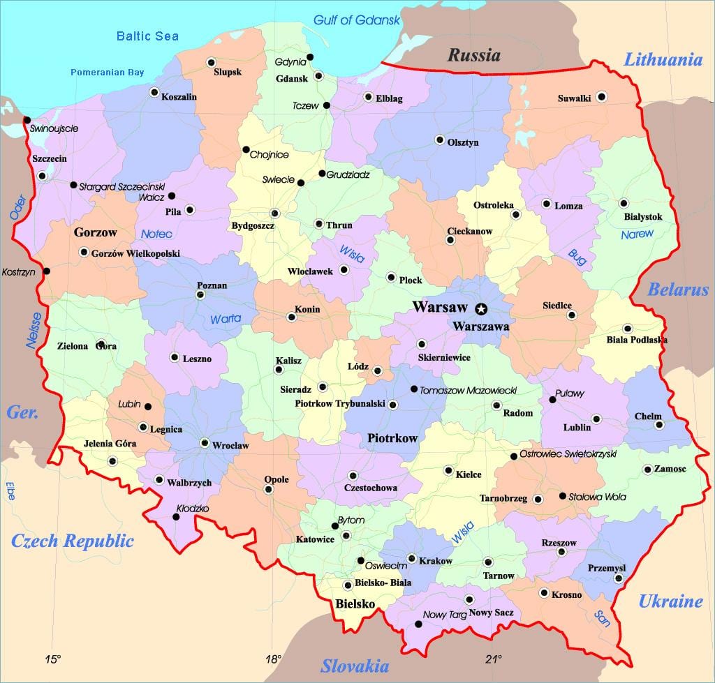 mapa Polska měst