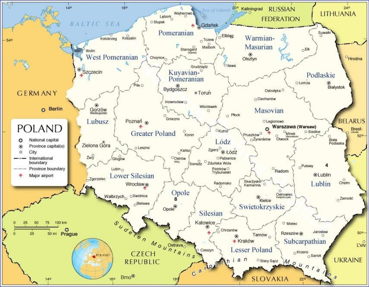 Polsko regiony mapa - Mapa Polska regionů (Východní Evropa - Evropa)