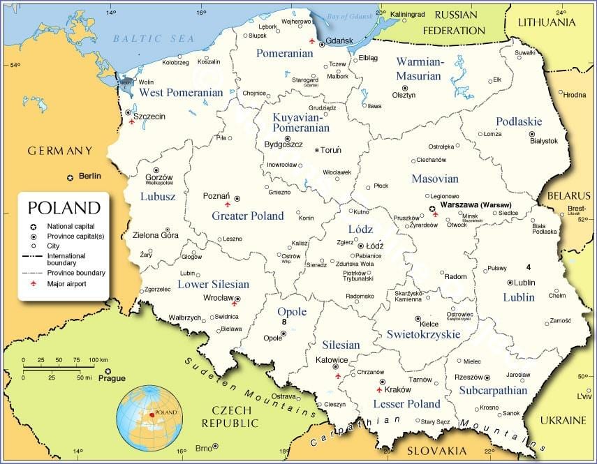 mapa Polska regionů