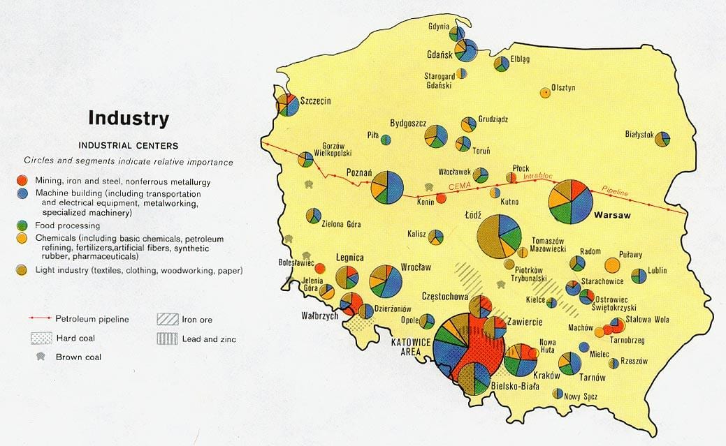 mapa Polska přírodní zdroje