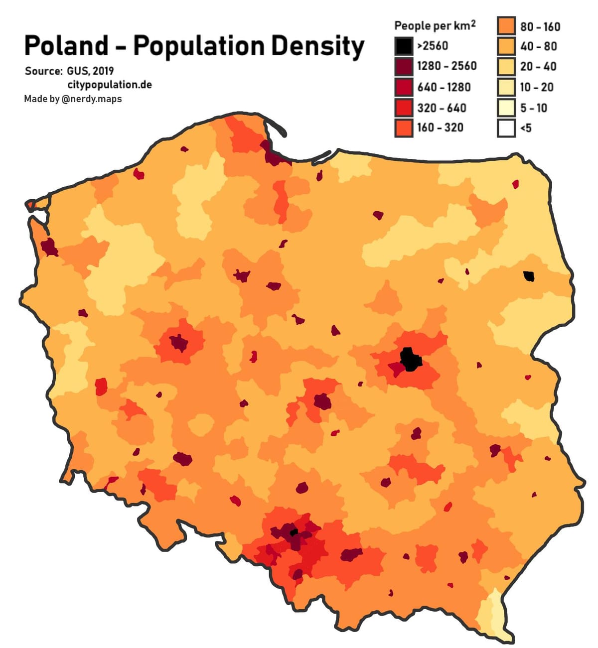mapa Polska populace