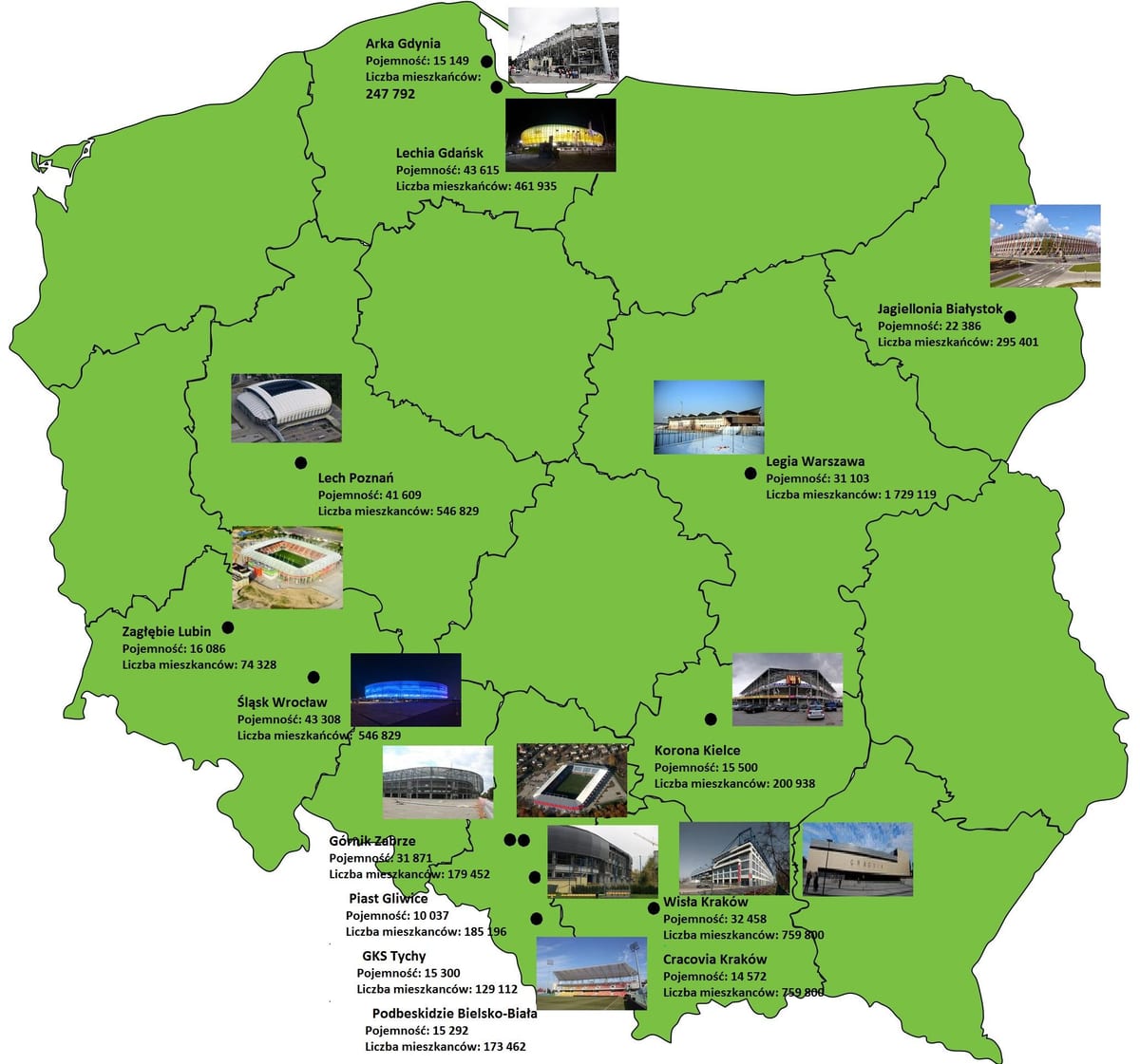 mapa Polska stadionu