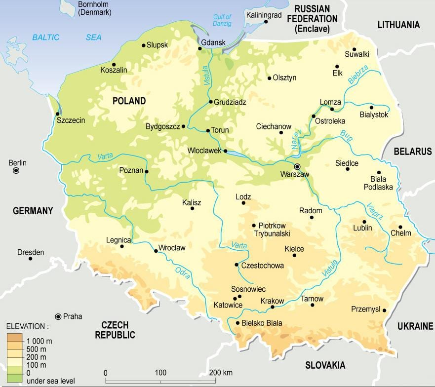 mapa Polska topografické