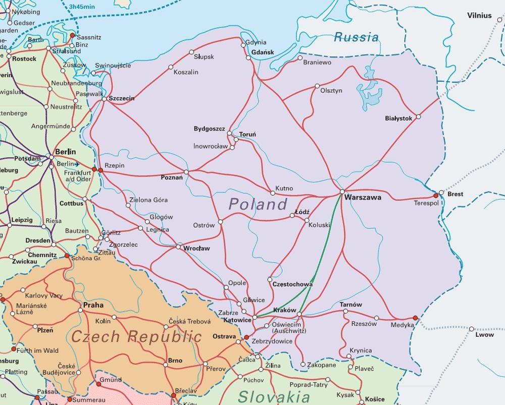 mapa Polska vlak