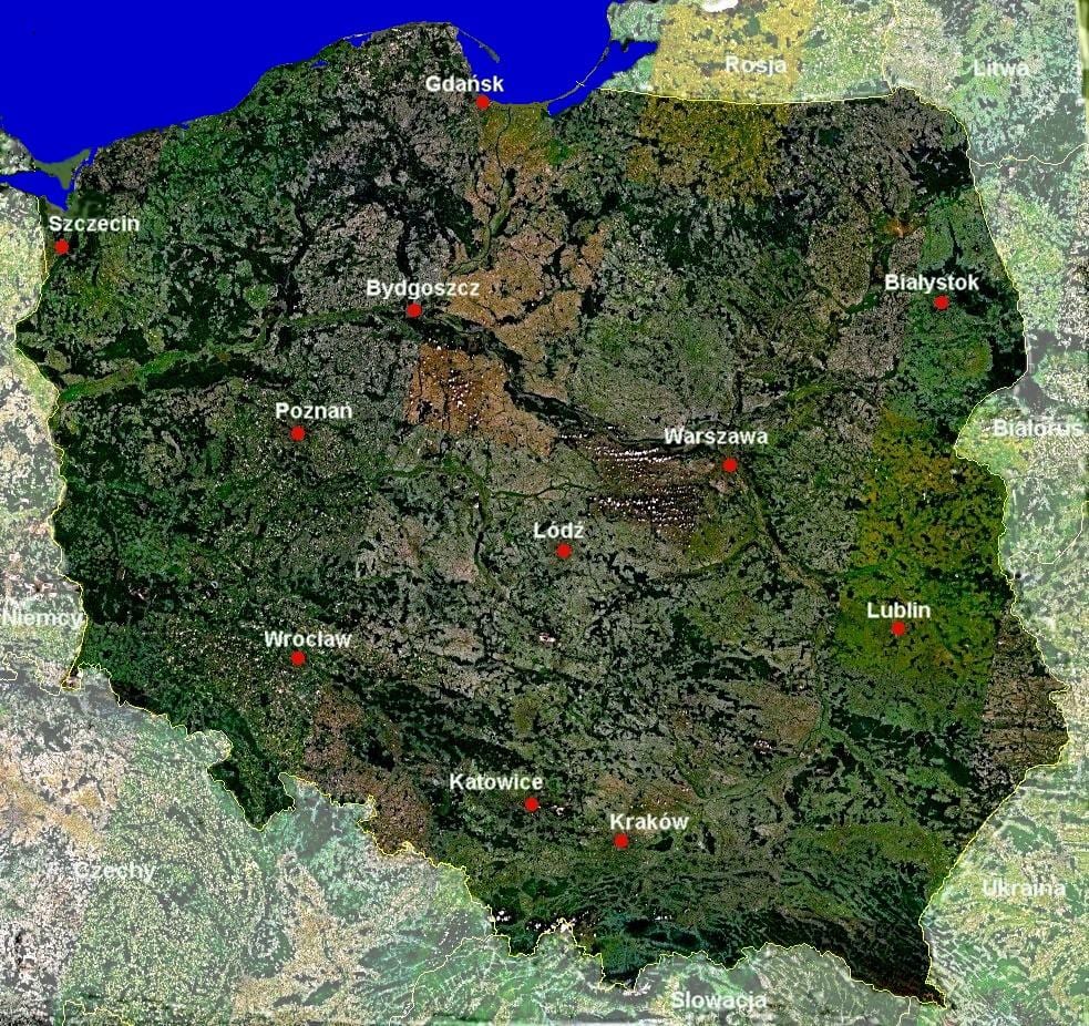 mapa Polska, satelitní