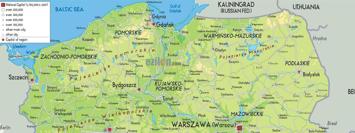 mapa severní Polsko