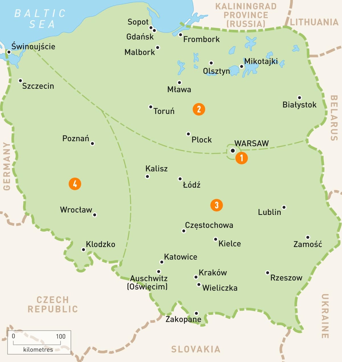 mapa Polska, západní