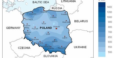Mapa Polska déšť